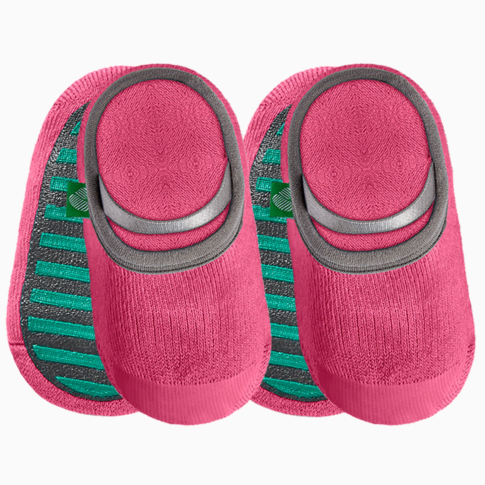 Pair of pink baby non-slip socks on a white background
