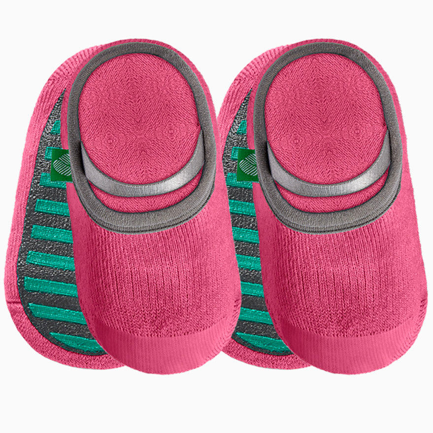 Pair of pink baby socks with full-sole grip.